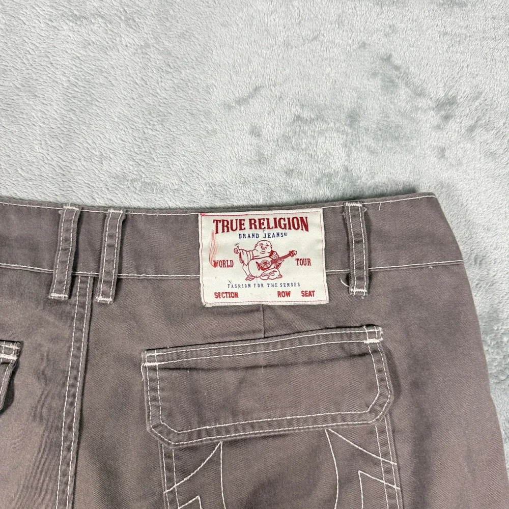 True Religion Mens 36 Cargo Shorts Brown Contrast Stitch Horseshoe Relaxed Fit